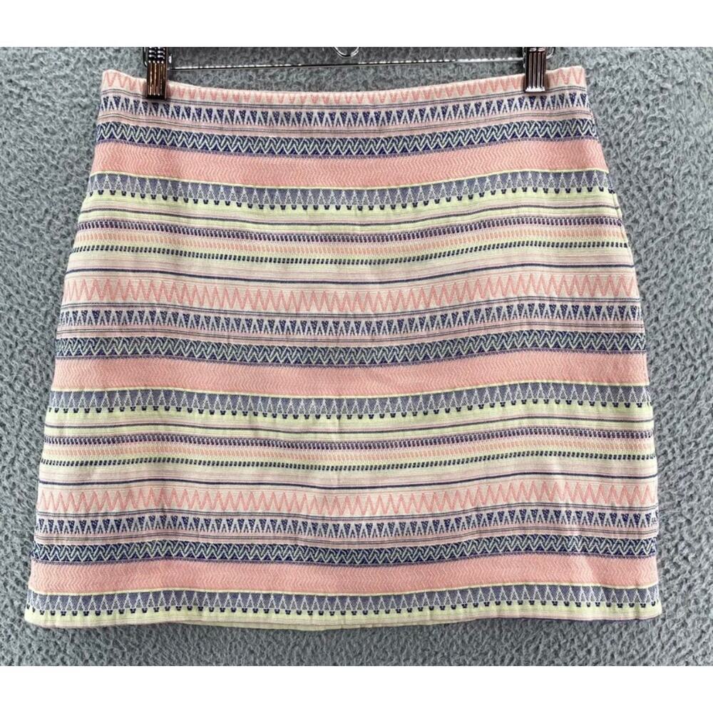 Loft Skirt Women's Size 2P Pink Blue Mini Aztec Geometric Summer Woven Cotton